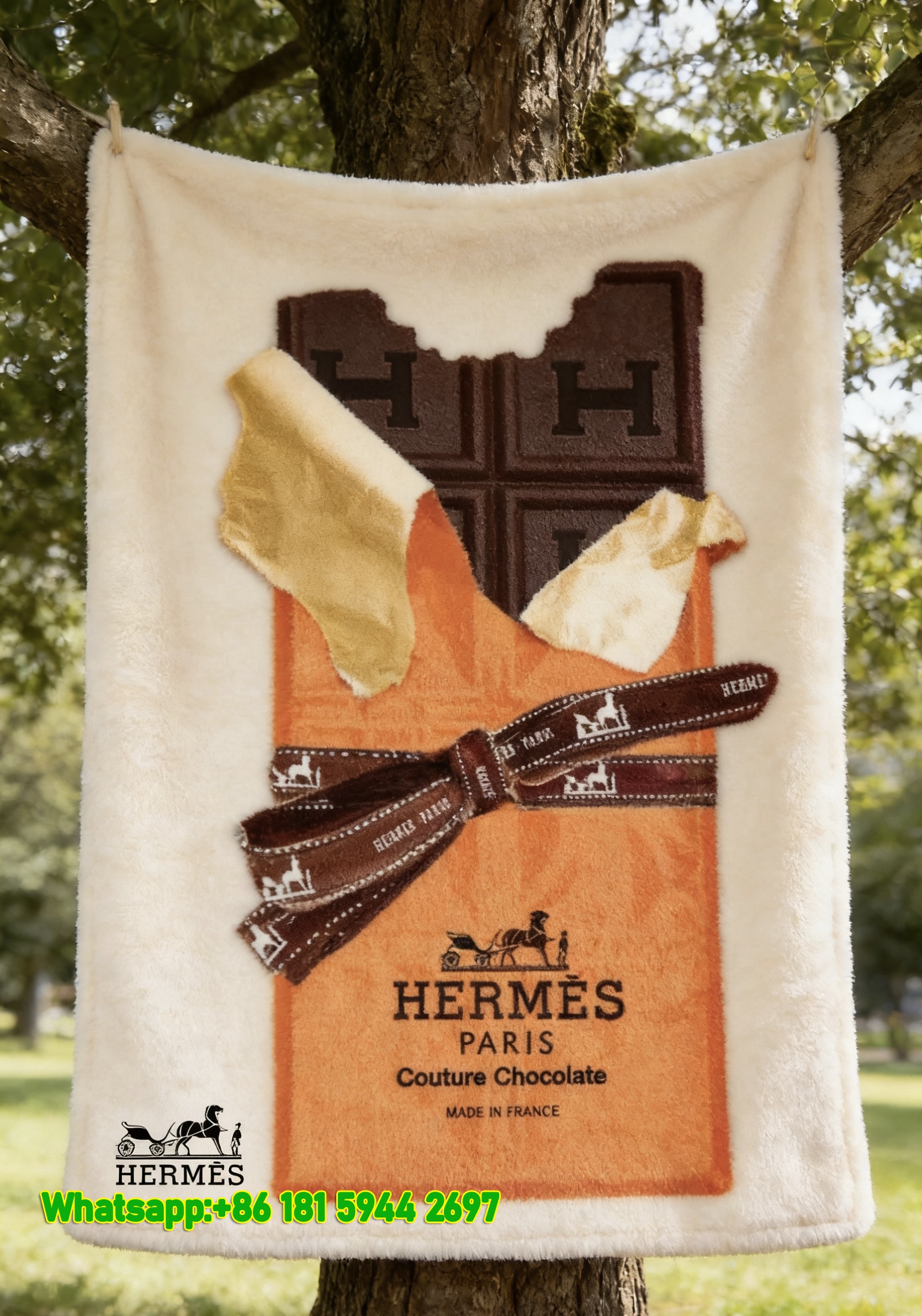 Luxury Hermès Couture Chocolate Flannel Sofa Throw Blanket IMG_4939